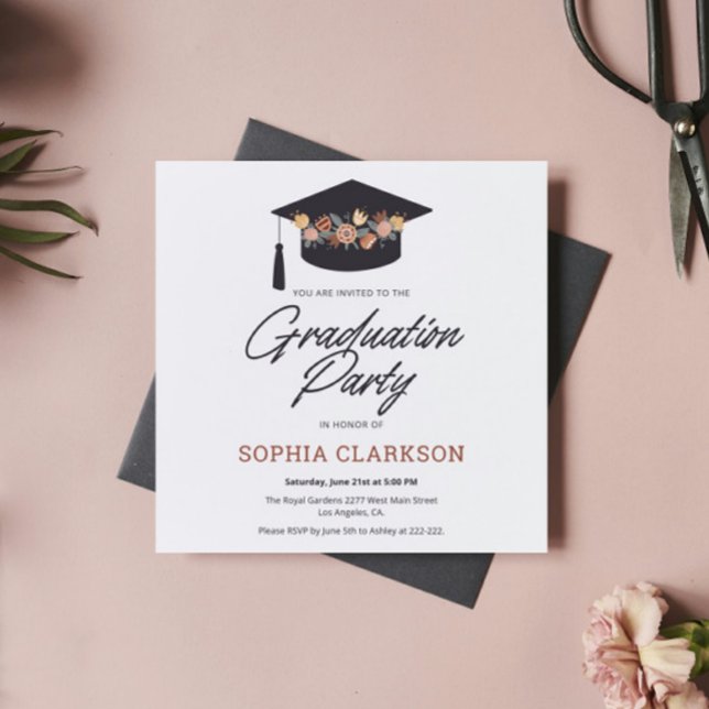 Retro Flowers Cap Graduation Invitation (Creator Uploaded)