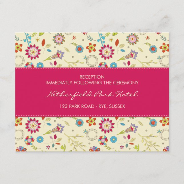 Retro Flowers · Cerise · Reception Invitation (Front)
