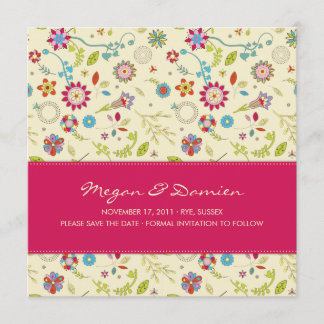 Retro Flowers · Cerise · Save the Date Card
