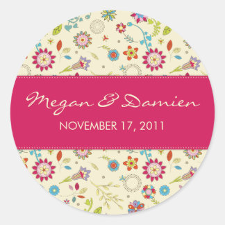 Retro Flowers · Cerise · Save the Date Sticker