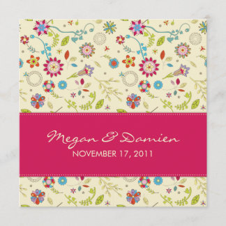 Retro Flowers · Cerise · Wedding Invitation