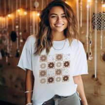 Retro Flowers Checkered T-Shirt