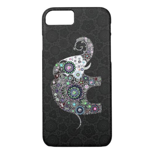 Retro Flowers  Colorful Diamonds Elephant iPhone 87 Case