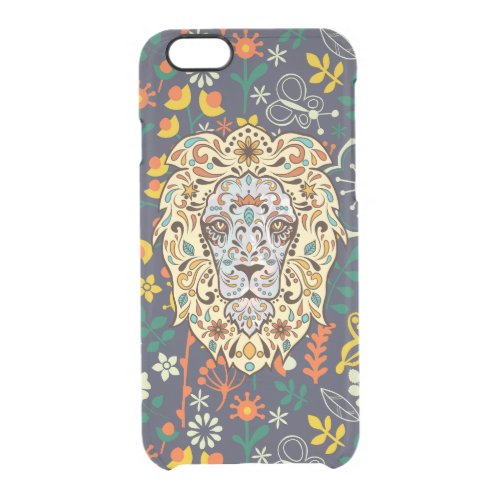 Retro Flowers Colorful Lion Head Sugar Skull Clear iPhone 66S Case