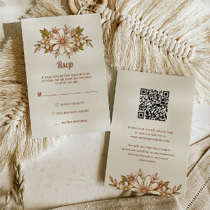 Retro Flowers   Combo QR Code and Traditional RSVP Card