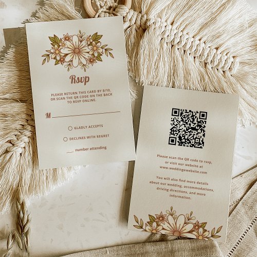 Retro Flowers  Combo QR Code and Traditional RSVP Card