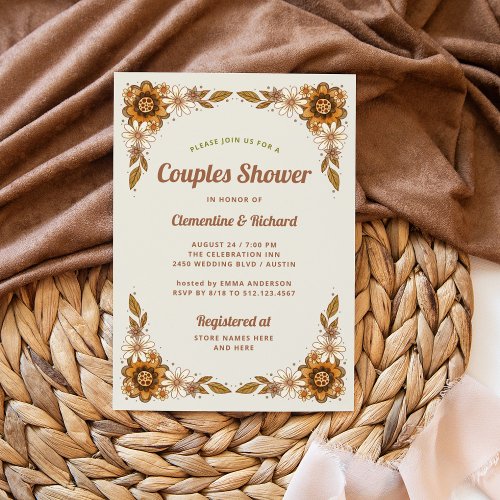 Retro Flowers  Couples Shower Invitation