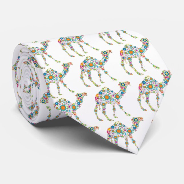 Retro Flowers Cute Camel Illustration Neck Tie (Rolled)