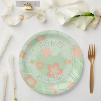 Retro Flowers Cute Coral pink Green Spring Floral