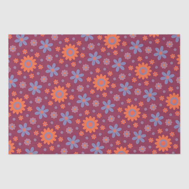   Retro Flowers Cute Fun 70s Hippie Daisy Pattern Tissue Paper (Front)