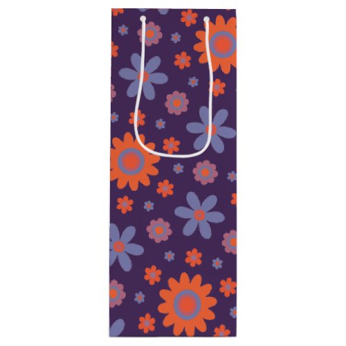    Retro Flowers Cute Fun 70s Hippie Daisy Pattern Wine Gift Bag