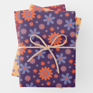 Retro Flowers Cute Fun 70s Hippie Daisy Pattern Wrapping Paper Sheets