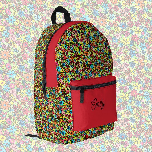 Retro flowers, cute personalizable  printed backpack (Creator Uploaded)