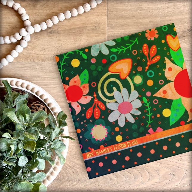 Retro Flowers Dots Fun Personalized Teacher 3 Ring Binder (Creator Uploaded)