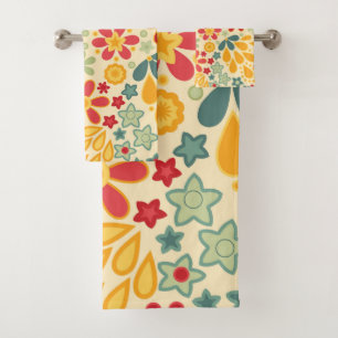 Retro, flowers, floral pattern bath towel set