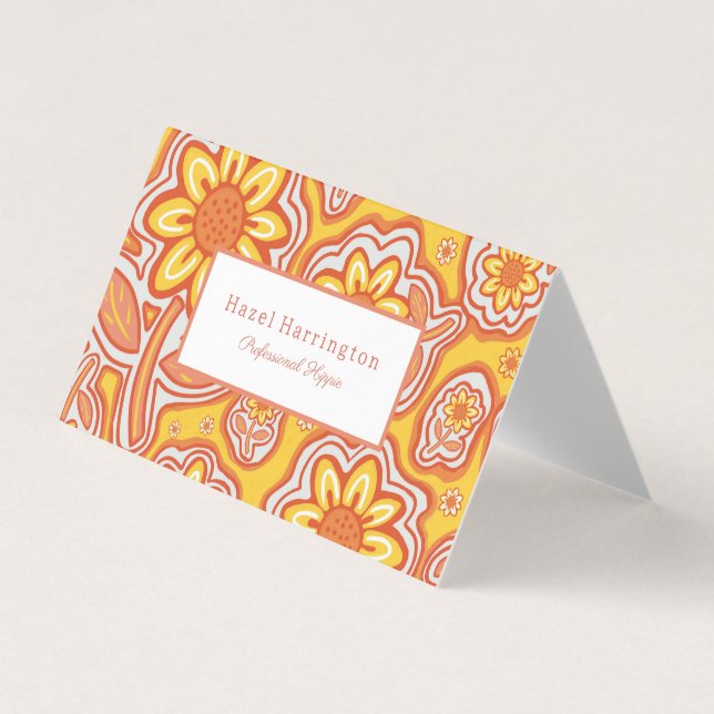 Retro Flowers Folded Business Card Customizable (Front)