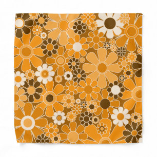  Retro Flowers Groovy 1970s Brown & Orange Floral Bandana