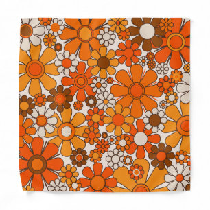 Retro Flowers Groovy 1970s Brown & Orange Floral Bandana