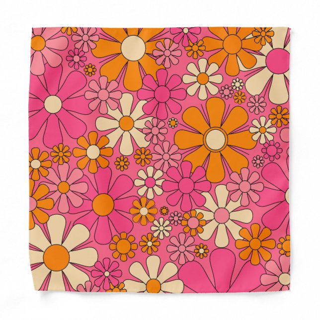  Retro Flowers Groovy 60s 70s Floral Pattern Bandana (Front)