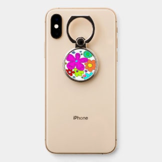 Retro Flowers Illustrated Design Phone Ring Stand