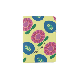 Retro Flowers in Pink and Blue Passport Holder