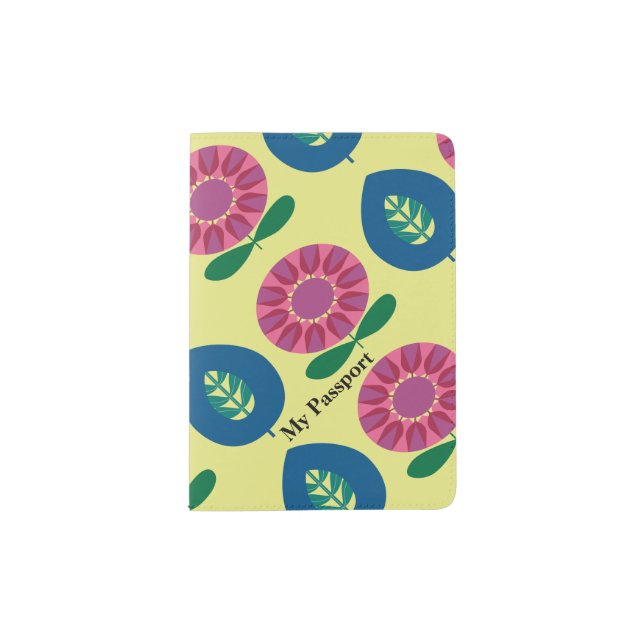 Retro Flowers in Pink and Blue Passport Holder (Front)