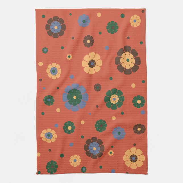Retro Flowers Kitchen Towel (Vertical)