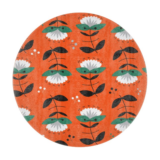 Retro flowers, leaves: seamless pattern. cutting board (Front)