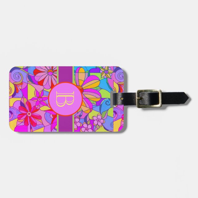 Retro Flowers Luggage Tag (Front Horizontal)