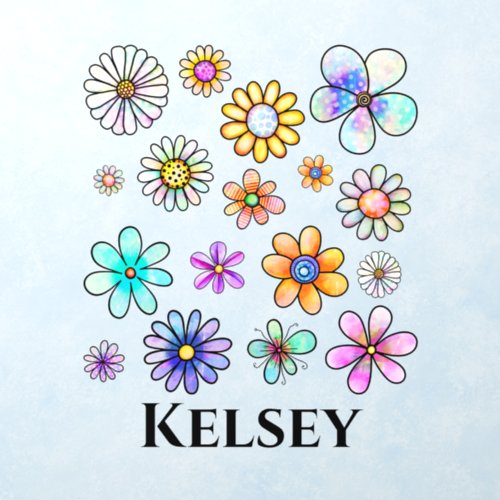 Retro Flowers Monogrammed First Name Wall Decal