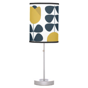Retro Flowers Navy and Yellow Table Lamp