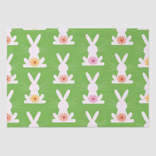 Retro Flowers on Geometric White Rabbits Tissue Paper (Front)