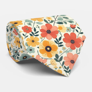 Retro Flowers On Lemon Yellow Neck Tie