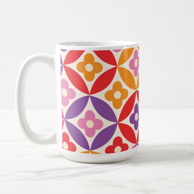 Retro  Flowers on Mid Century Circles Pattern  Coffee Mug (Left)