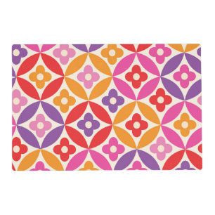 Retro Flowers on Mid Century Circles Pattern Placemat