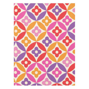Retro  Flowers on Mid Century Circles Pattern  Tablecloth