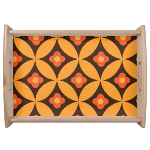 Retro Flowers on Mid Century Orange Circles   Serving Tray