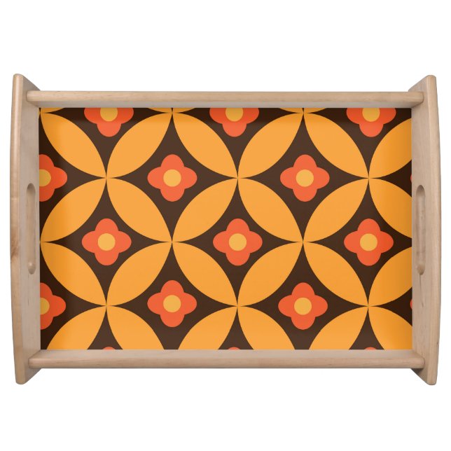 Retro Flowers on Mid Century Orange Circles   Serving Tray (Front)