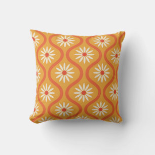 Retro Flowers on Mid Century Orange Ogee Custom Throw Pillow