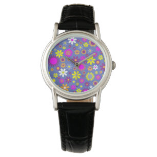 Retro Flowers on Purple Women's watch