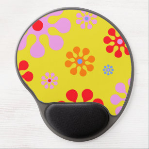 Retro Flowers On Yellow Gel Mouse Pad