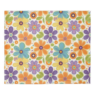 Retro Flowers Orange Lilac and Green Duvet Cover