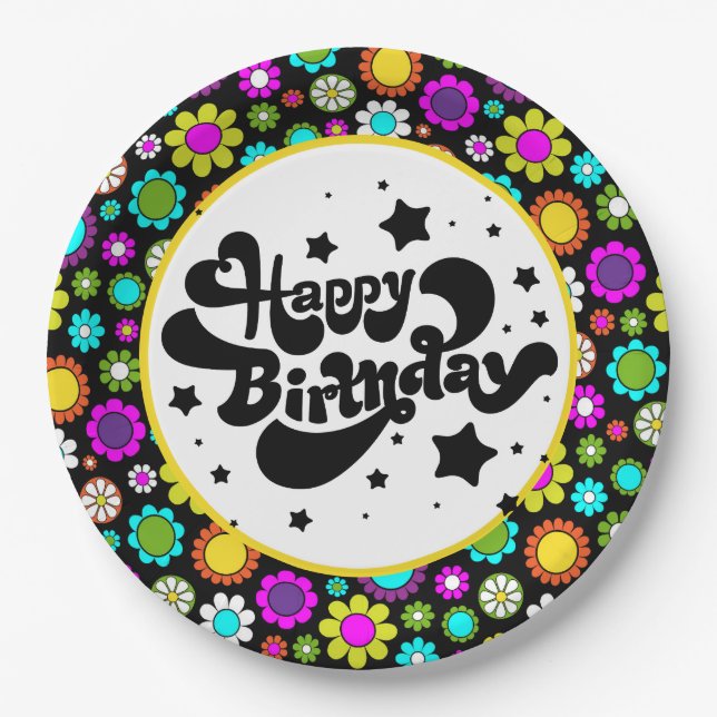 Retro Flowers Paper Plates (Front)