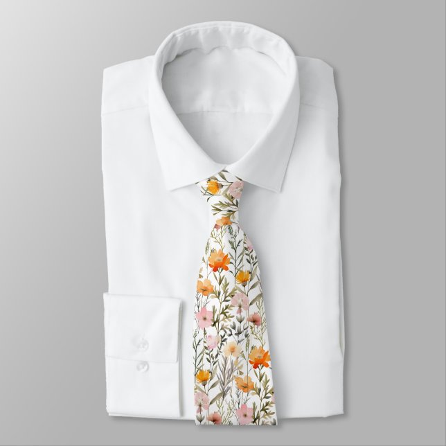 Retro Flowers Pattern Bright Wildflowers Pattern Neck Tie (Tied)