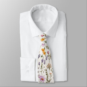 Retro Flowers Pattern Cottagecore Wildflowers Neck Tie