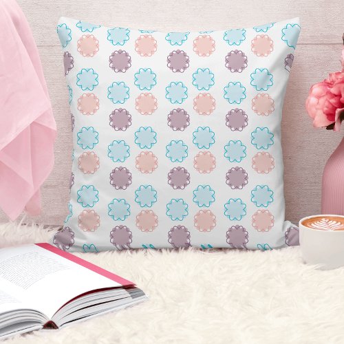 Retro Flowers Pattern Pink Blue Purple Throw Pillow