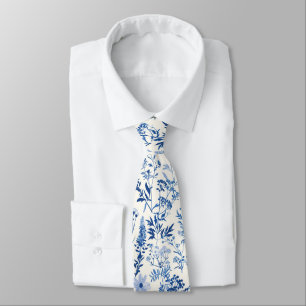Retro Flowers Pattern Toile De Jouy Vintage Floral Neck Tie