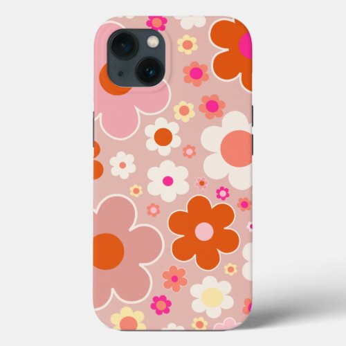 Retro Flowers Peach Blush Pink Orange Floral iPhone 13 Case