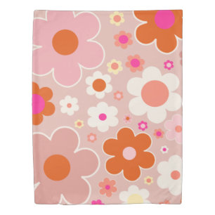 Retro Flowers Peach Blush Pink Orange Floral Duvet