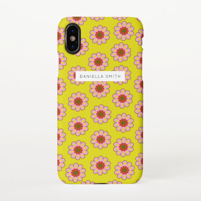 Retro Flowers Personalize Name iPhone Case (Back)